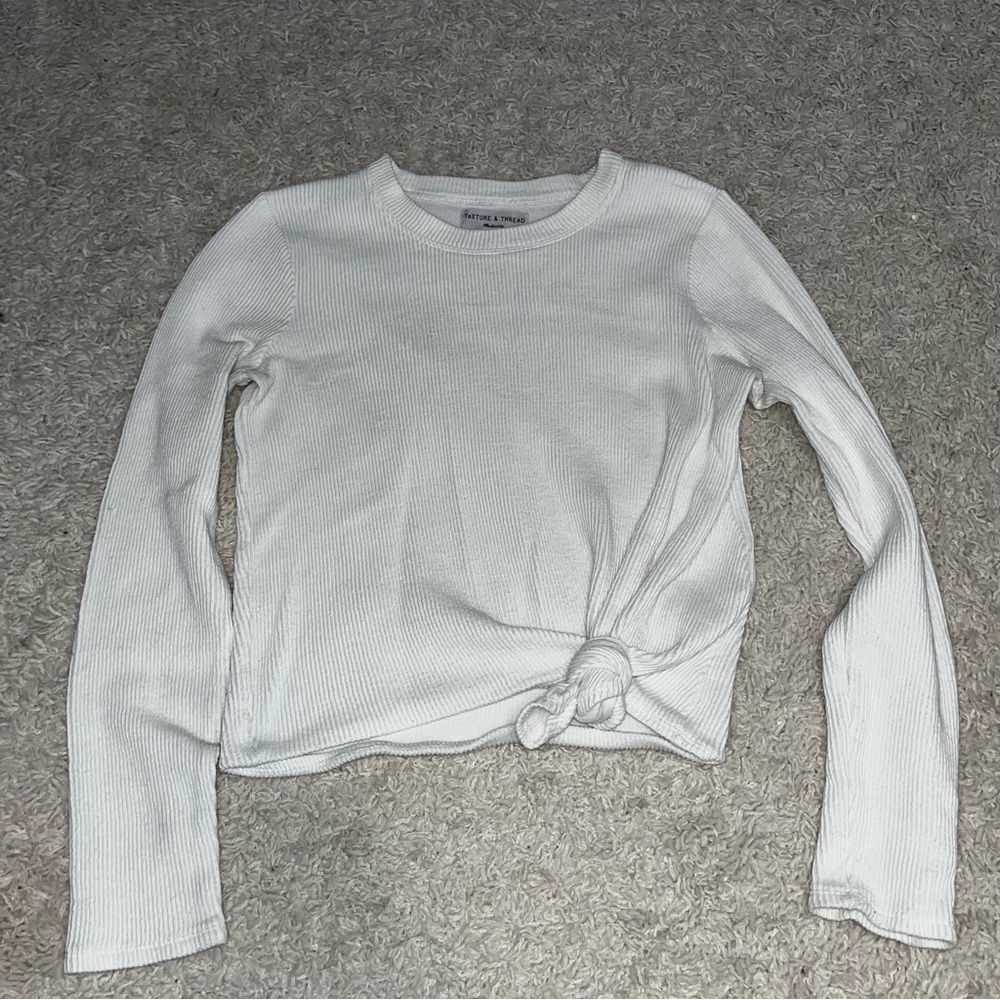 Madewell Texture & Thread White Ribbed Long Sleeve Tie Front Top Size small